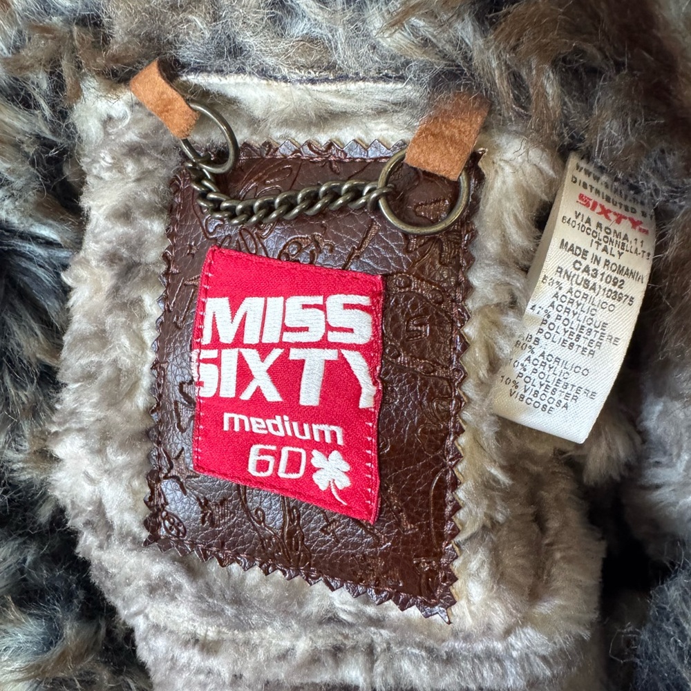 NWT Miss Sixty Purple Sherpa Faux Suede and Fur Collar Coat Size M - Picture 3 of 6